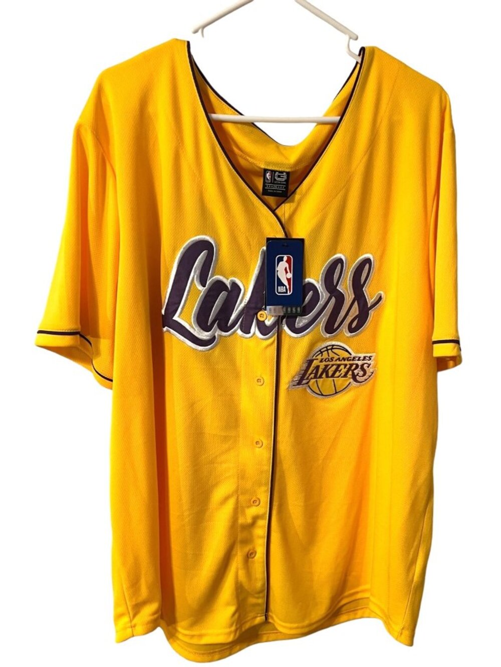 Los Angeles Lakers Ultra Game NBA Button-Up Yellow Jersey Size 2XL NWT